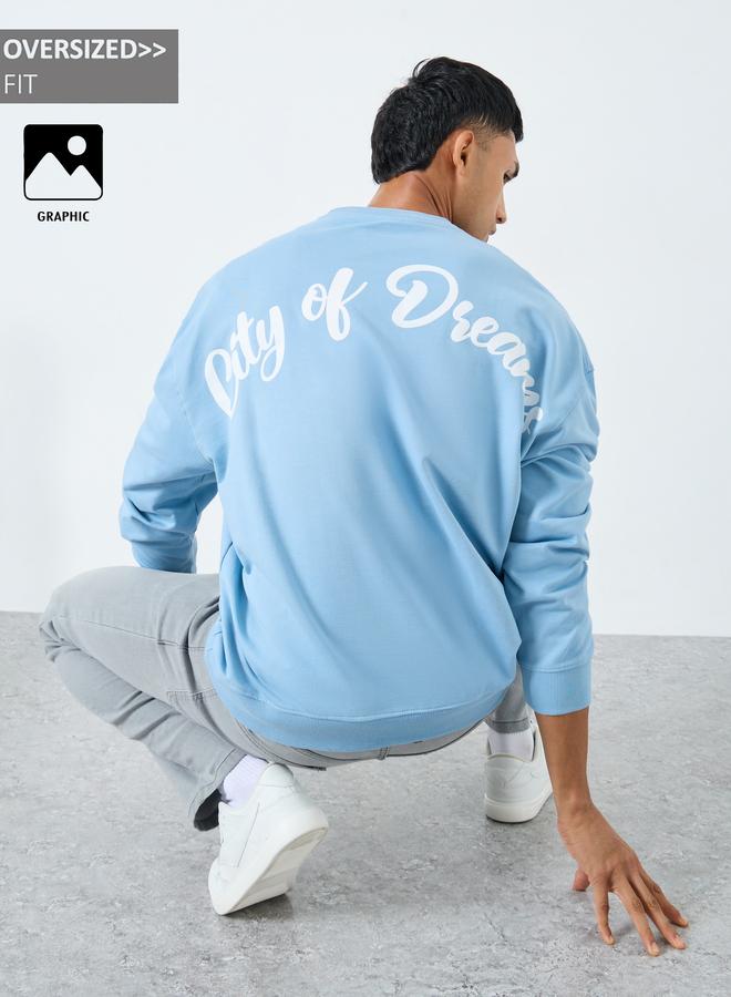 Styli Men Blue Graphic Print Oversized T-Shirt - Image 1