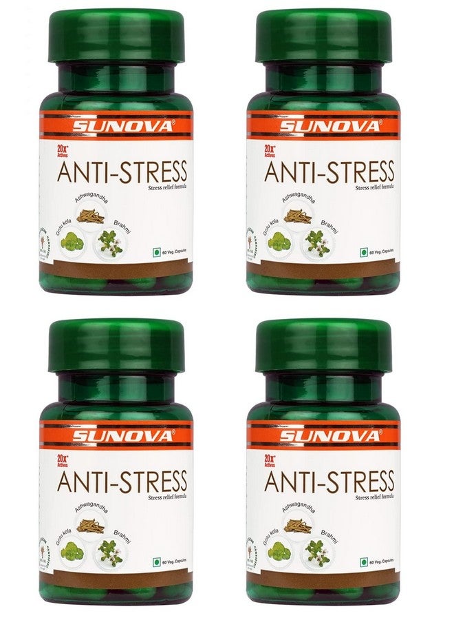 SUNOVA Anti-Stress Capsules - Herbal Stress Relief Formula, Ashwagandha Extract for Relieving Stress, Calming Anxiety, 60 Veg. Capsules x Pack of 4 - Image 1