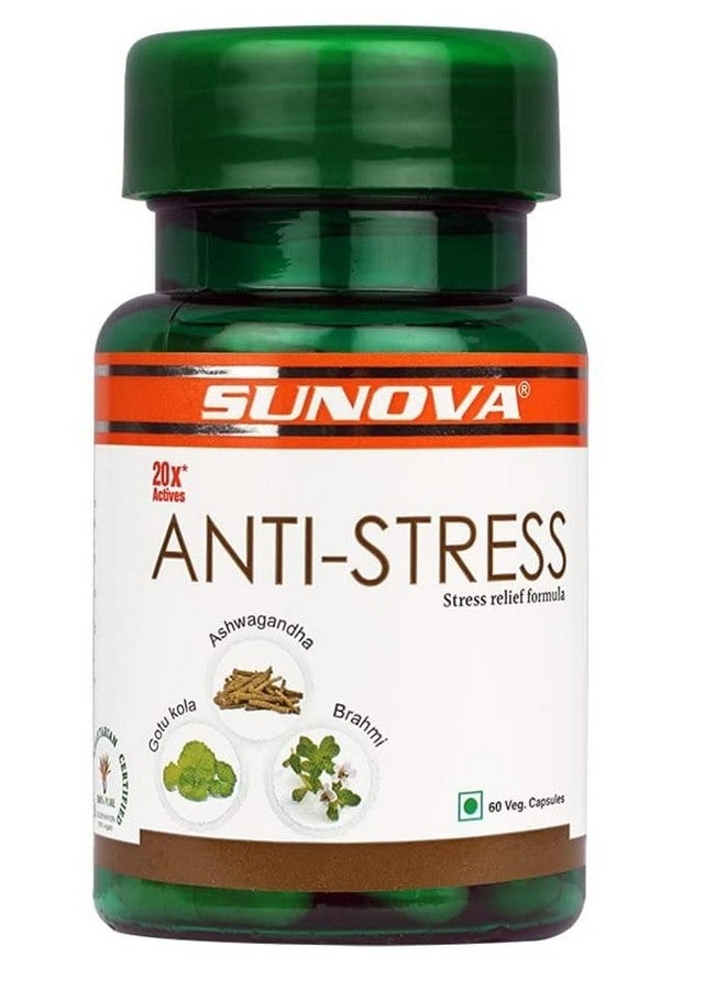 SUNOVA Anti-Stress Capsules - Herbal Stress Relief Formula, Ashwagandha Extract for Relieving Stress, Calming Anxiety, 60 Veg. Capsules x Pack of 4 - Image 2