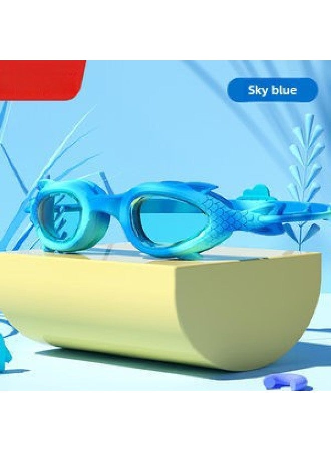 Generic Children's Swimming Goggles Anti-fog Boys And Girls Small Frame Goggles Swimming Training Diving Fish-shaped High-definition Waterproof Professional Equipment-Color:Sky Blue Fish Cartoon - Image 1