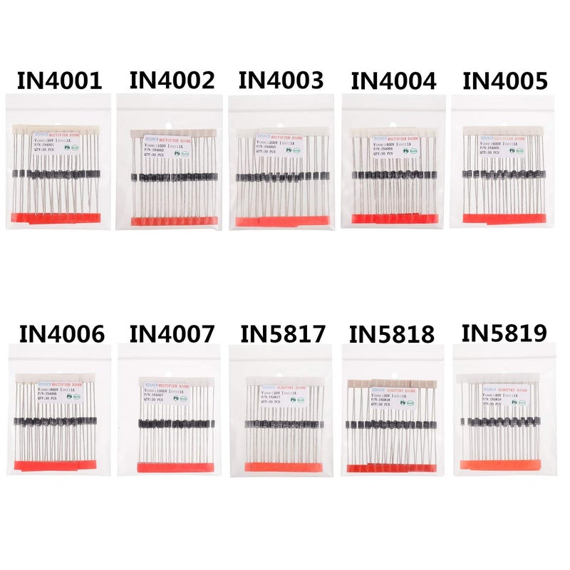 BOJACK 10 Values 300 pcs Rectifier Diodes 1N4001 1N4002 1N4003 1N4004 1N4005 1N4006 1N4007 Schottky Diodes 1N5817 1N5818 1N5819 Assortment Kit - Image 4