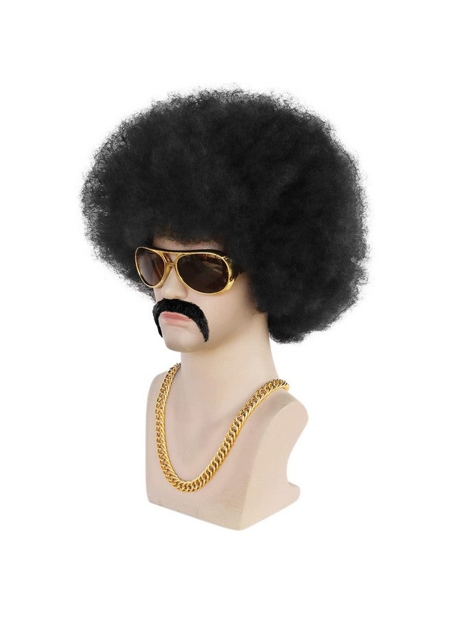 ANOGOL Anogol 5pcs Set (Hair Cap+Glasses+Mustache+Necklace+Wig) Afro Wig Men, 1970s Wig for Men, 70s Wigs for Men, 80s Wigs for Men, Disco Wig for Halloween, Short Curly Black Afro Wigs for Men Party  - Image 5
