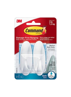 Command Command Designer Hook With Bath Strips Medium 2 Hooks+ 4 Strips 