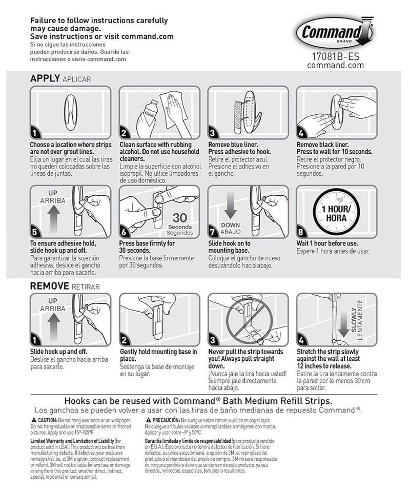 Command Designer Bath Hooks Medium 2 Hooks + 4 Water-Resistant Strips – Damage-Free Wall Hooks for Bathroom, Strong Hold Removable Adhesive Hooks for Towels & Accessories - Image 2