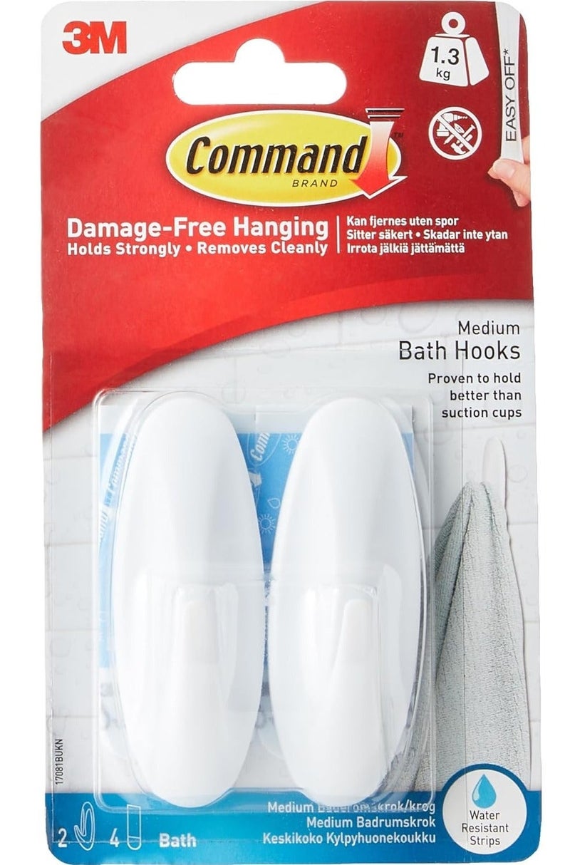 Command Designer Bath Hooks Medium 2 Hooks + 4 Water-Resistant Strips – Damage-Free Wall Hooks for Bathroom, Strong Hold Removable Adhesive Hooks for Towels & Accessories - Image 1