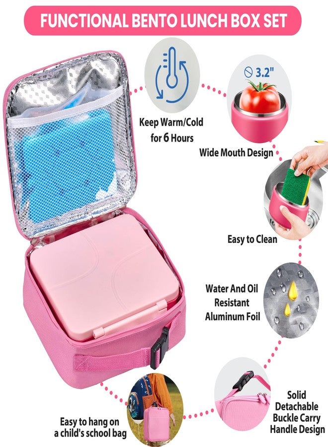BABHAMNESS Bento Lunch Box with 8oz Soup Thermo,Kids Leakproof 4 Compartment Lunch Food Containers with Sauce Cup and Ice Pack,Kids Thermo Insulated Hot Food Jar and Lunch Bag for School,Trvael-Pink - Image 3