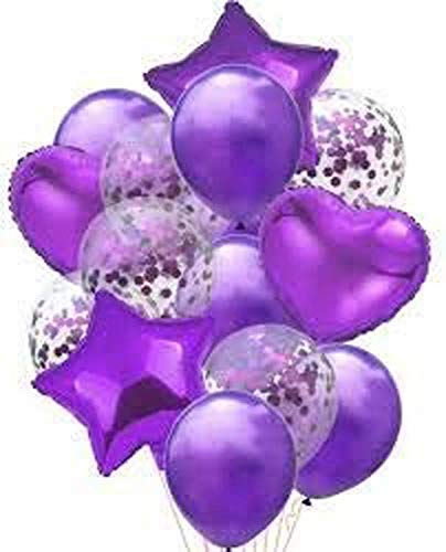SOI Confetti Toy Balloons Combo 14 Pcs | Purple Balloons for Decoration | Confetti Balloons For Decoration | Purple balloon Decoration Set - Image 1
