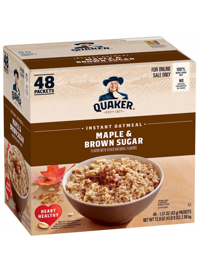 Quaker Quaker Instant Oatmeal, Maple & Brown Sugar, Individual Packets, 1.51 Ounce (Pack of 48)  - Image 1