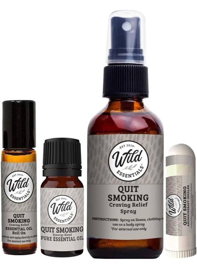 mEssentials Quit Smoking Nasal Inhaler, Roll On, Spray and Essential Oil, 4 Piece Set, Stop Smoking Aid, Helps Relieve Cravings, Soothes Lungs - Image 1