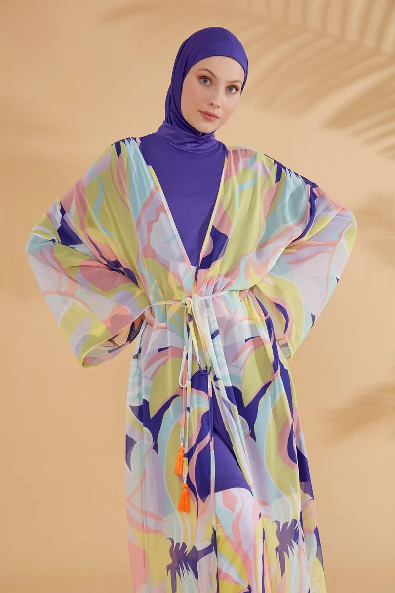 Marina Patterned Colorful Kimono Kaftan P2332