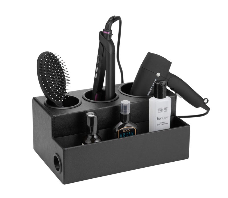 J JACKCUBE DESIGN Hair Dryer Holder Hair Tool and Styling Organizer, Bathroom Countertop Blow Dryer Organizer, Vanity Storage Stand for Accessories, Makeup, Toiletries (Black) â€“ MK154C - Image 1