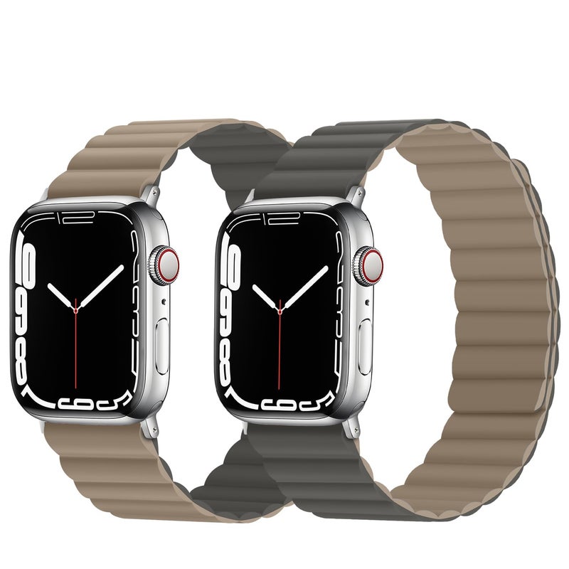 Anlinser Magnetic Bands Compatible with Apple Watch Band 49/46/45 44/42/41/40/38mm, Women Men Double Side Reversible Strap for iWatch Ultra 2 Series 10/9/8/7-1 SE (42/41/40/38, Gray/Coffee) - Image 2