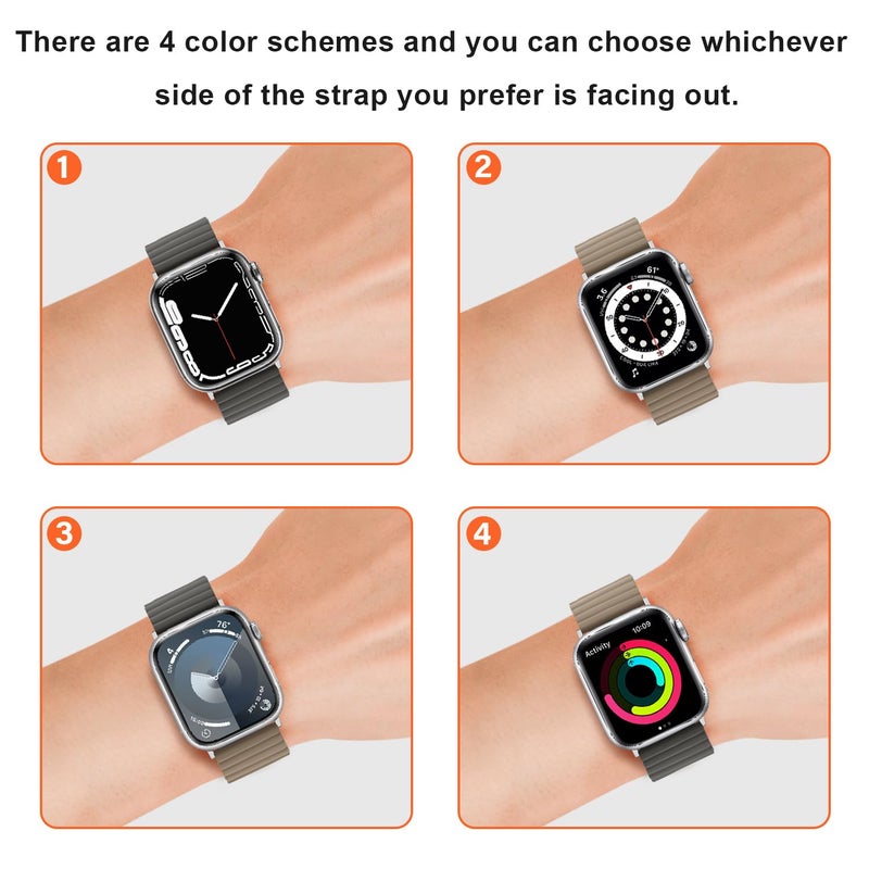 Anlinser Magnetic Bands Compatible with Apple Watch Band 49/46/45 44/42/41/40/38mm, Women Men Double Side Reversible Strap for iWatch Ultra 2 Series 10/9/8/7-1 SE (42/41/40/38, Gray/Coffee) - Image 4