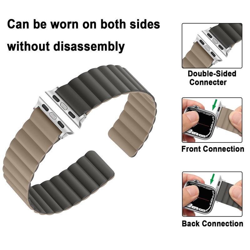 Anlinser Magnetic Bands Compatible with Apple Watch Band 49/46/45 44/42/41/40/38mm, Women Men Double Side Reversible Strap for iWatch Ultra 2 Series 10/9/8/7-1 SE (42/41/40/38, Gray/Coffee) - Image 3