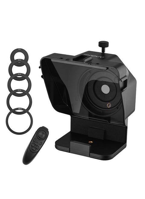 Andoer Portable Smartphone DSLR Camera Teleprompter Prompter with Phone Holder Remote Control 5pcs Lens Adapter Rings for Video Recording Live Streaming Interview Presentation Stage Speech