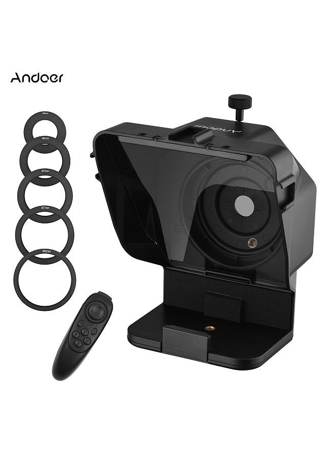 ANDOER - Andoer Portable Smartphone DSLR Camera Teleprompter Prompter with Phone Holder Remote Control 5pcs Lens Adapter Rings for Video Recording Live Streaming Interview Presentation Stage Speech - Image 1