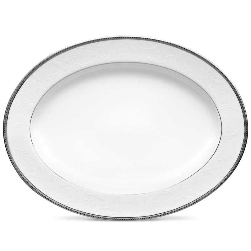 Noritake Regina Platinum Oval Platter 14inches White