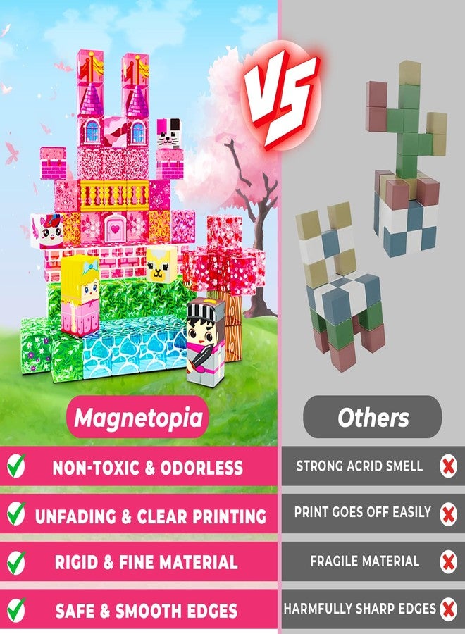 Magnetopia Magnetic Blocks - 100PCS Magnetic Building Block Cubes, Magnet Blocks Transparent Castle Princess Toy Building Sets for Kids, STEM Stacking Magnets Toys, Easter Birthday Gift for Boys Girls Age 4-8 - Image 4