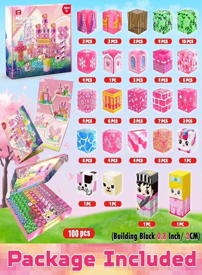 Magnetopia Magnetic Blocks - 100PCS Magnetic Building Block Cubes, Magnet Blocks Transparent Castle Princess Toy Building Sets for Kids, STEM Stacking Magnets Toys, Easter Birthday Gift for Boys Girls Age 4-8 - Image 2