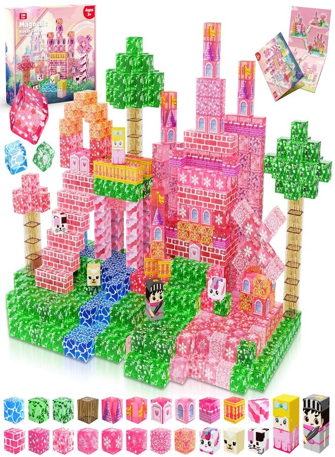 Magnetopia Magnetic Blocks - 100PCS Magnetic Building Block Cubes, Magnet Blocks Transparent Castle Princess Toy Building Sets for Kids, STEM Stacking Magnets Toys, Easter Birthday Gift for Boys Girls Age 4-8 - Image 1