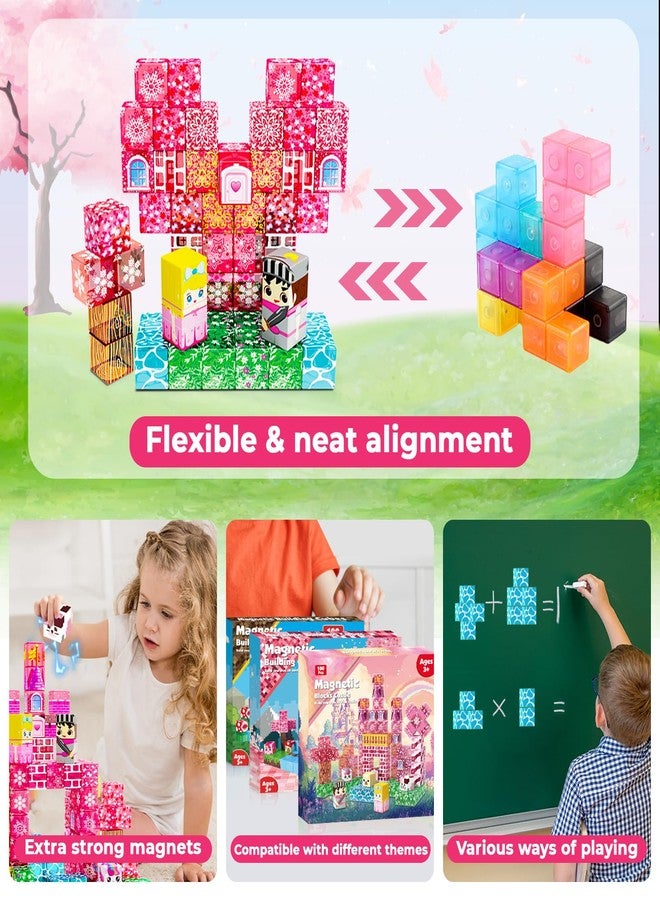 Magnetopia Magnetic Blocks - 100PCS Magnetic Building Block Cubes, Magnet Blocks Transparent Castle Princess Toy Building Sets for Kids, STEM Stacking Magnets Toys, Easter Birthday Gift for Boys Girls Age 4-8 - Image 5