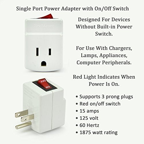 BindMaster 3 Prong Grounded Single Port Power Adapter for Outlet with Indicator Lighted On/Off Switch to be Energy Saving (1 Pack) - Image 2