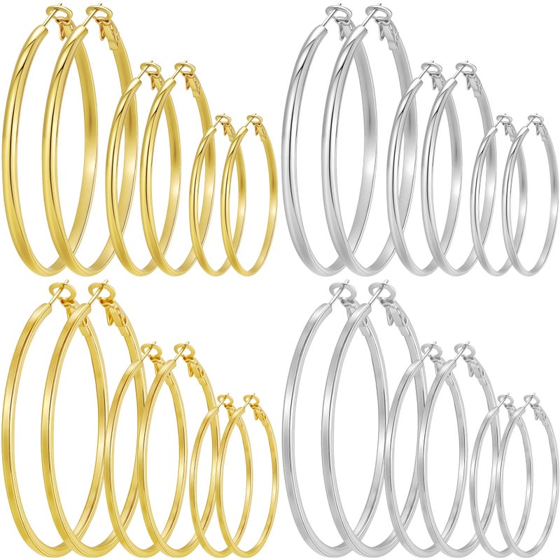 Cuicanstar 12 Pairs Hoop Earrings for Women, Hypoallergenic Stainless Steel Gold Plated Hoops Silver Plated Hoop Earrings Set, Lightweight Large Small Hoops Women Earrings Loop Earrings Set - Image 1