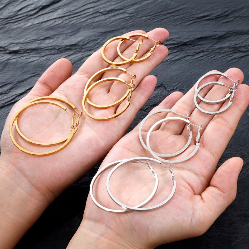 Cuicanstar 12 Pairs Hoop Earrings for Women, Hypoallergenic Stainless Steel Gold Plated Hoops Silver Plated Hoop Earrings Set, Lightweight Large Small Hoops Women Earrings Loop Earrings Set - Image 3