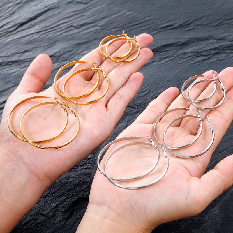 Cuicanstar 12 Pairs Hoop Earrings for Women, Hypoallergenic Stainless Steel Gold Plated Hoops Silver Plated Hoop Earrings Set, Lightweight Large Small Hoops Women Earrings Loop Earrings Set - Image 4