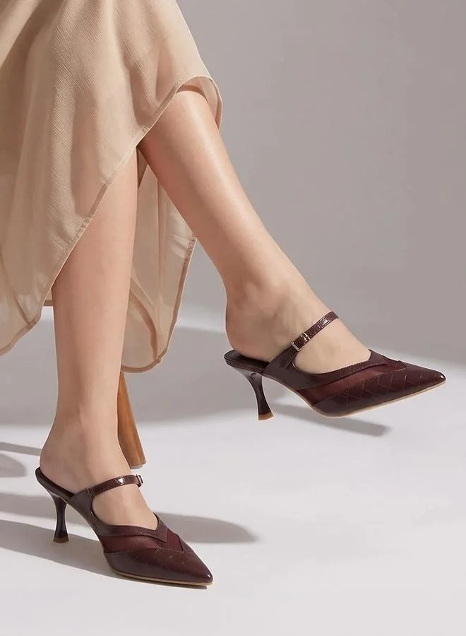 Styli  Brown Mesh Detail High Heel Mules for Women | Best Price UAE