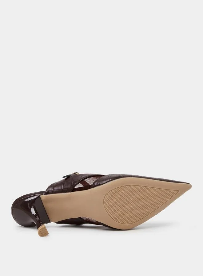 Styli  Brown Mesh Detail High Heel Mules for Women | Best Price UAE