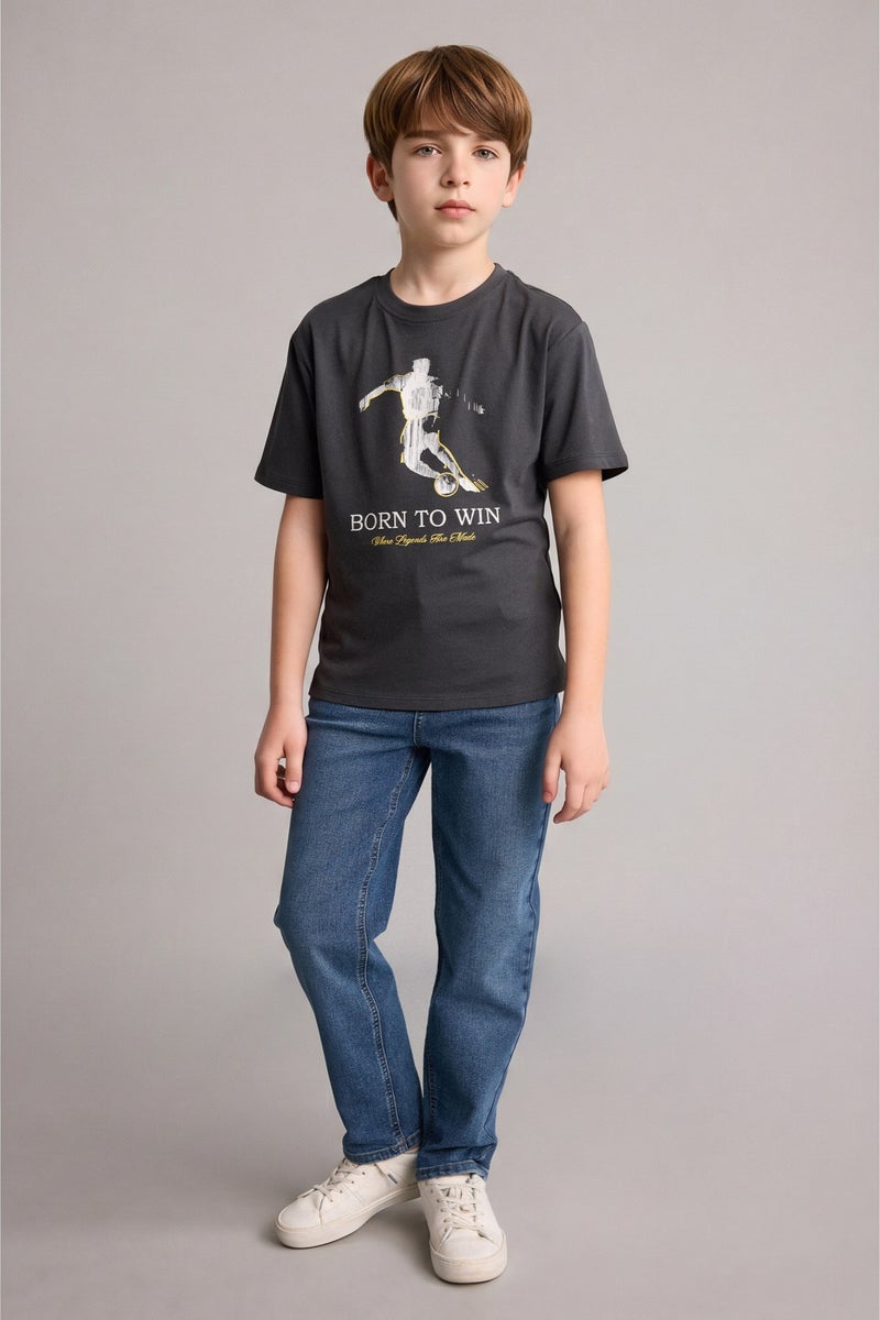DeFacto Grey Boy Boy New Regular Fit Crew Neck Printed T-Shirt Casual - Image 2