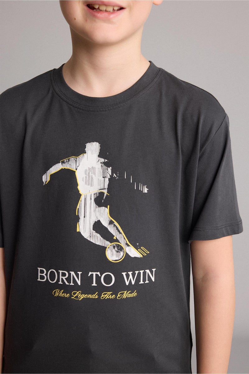 DeFacto Grey Boy Boy New Regular Fit Crew Neck Printed T-Shirt Casual - Image 3