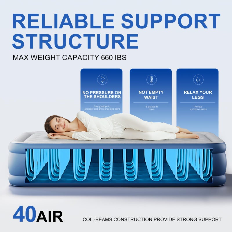 TANSTRIDER Queen Air Mattress with Built in Pump,18" Raised Blow up Air Bed,3 Mins Quick Self-Inflation/Deflation, Inflatable Mattress for Camping/Home/Guests/Travel (Navy) - Image 4