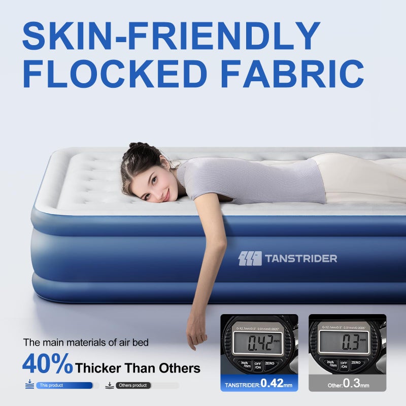 TANSTRIDER Queen Air Mattress with Built in Pump,18" Raised Blow up Air Bed,3 Mins Quick Self-Inflation/Deflation, Inflatable Mattress for Camping/Home/Guests/Travel (Navy) - Image 3