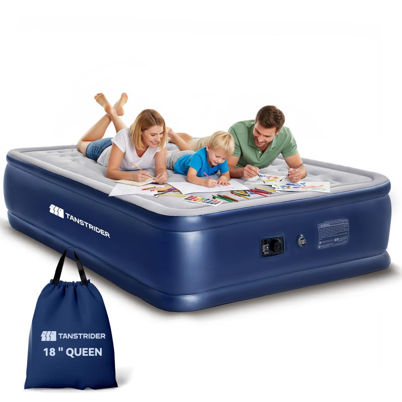 TANSTRIDER Queen Air Mattress with Built in Pump,18" Raised Blow up Air Bed,3 Mins Quick Self-Inflation/Deflation, Inflatable Mattress for Camping/Home/Guests/Travel (Navy) - Image 1
