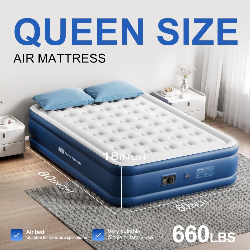 TANSTRIDER Queen Air Mattress with Built in Pump,18" Raised Blow up Air Bed,3 Mins Quick Self-Inflation/Deflation, Inflatable Mattress for Camping/Home/Guests/Travel (Navy) - Image 2