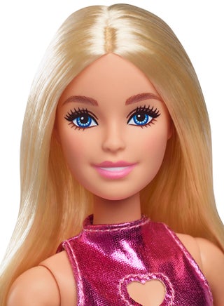 Fashionistas Doll #230 with Blond Hair, Wearing Metallic Pink Minidress with Heart Cut-Out, White Bracelet and Heels - view 3