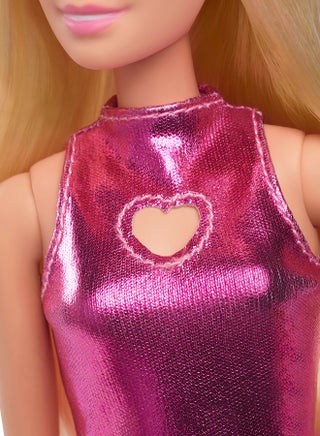 Fashionistas Doll #230 with Blond Hair, Wearing Metallic Pink Minidress with Heart Cut-Out, White Bracelet and Heels - view 4