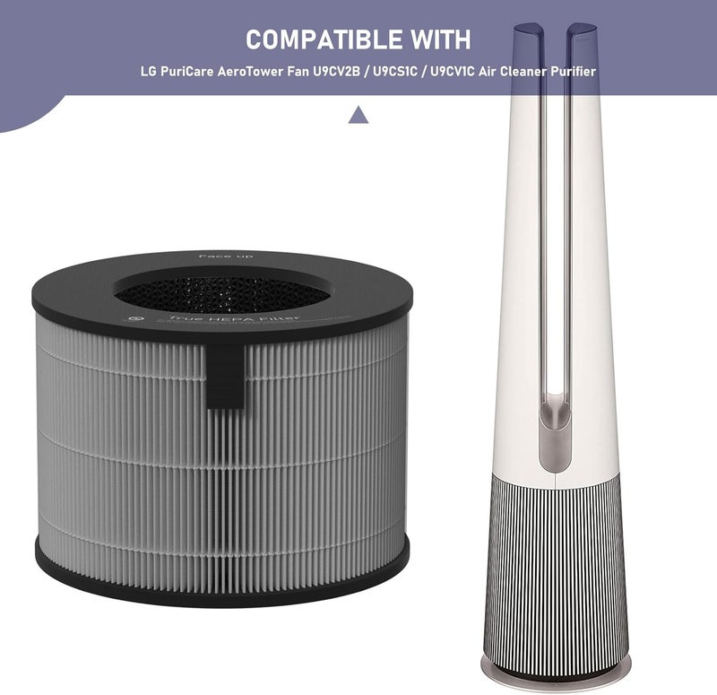 Ontheone مرشح HEPA U9CV2B البديل المتوافق مع مروحة LG PuriCare AeroTower U9CV2B / U9CS1C / U9CV1C لتنقية الهواء، مرشح HEPA حقيقي ثلاثي الوظائف، عبوة واحدة - Image 4