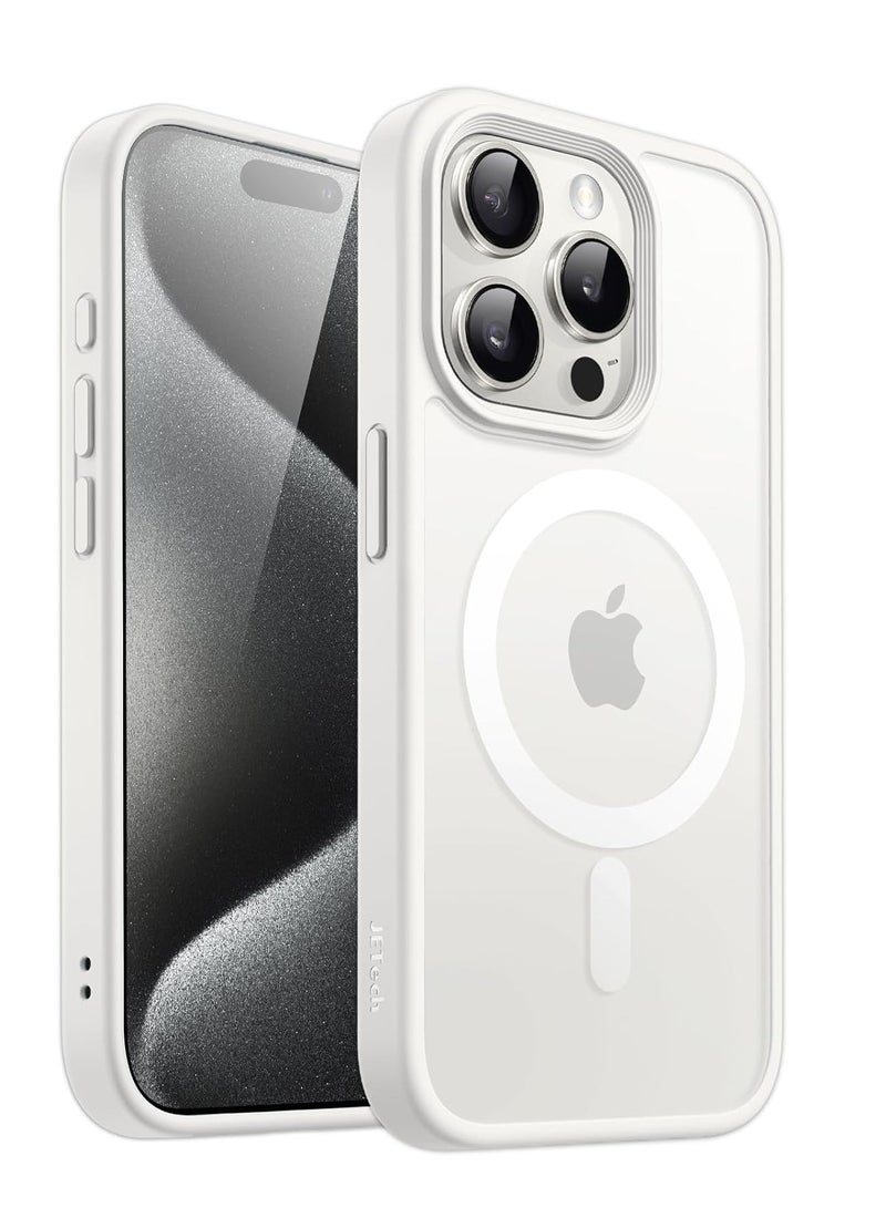 Denx Magnetic Case for iPhone 15 Pro [Shockproof & Slim] Matte Hard Back Cover with high-Grade Protection | White - Image 1