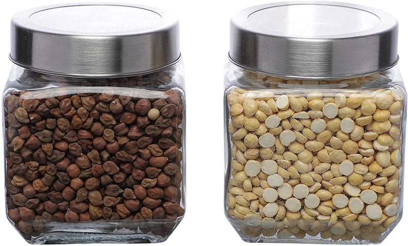 Cutting EDGE Multipurpose 550ml Transparent Glass Jar for Kitchen, Pickle, Dry Fruits, Masala, Grocery, Grains Storage with Silver See-Through Cap (Set of 2) - Image 1