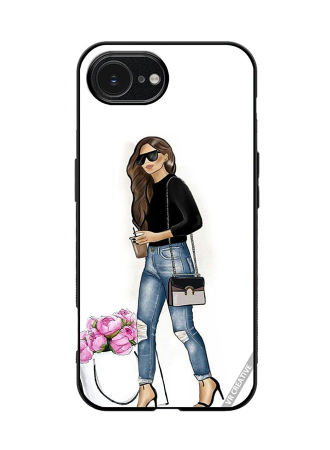 VR CREATIVE Protective Case Cover For Apple iPhone 16e Stylish Walking Girl Design Multicolour