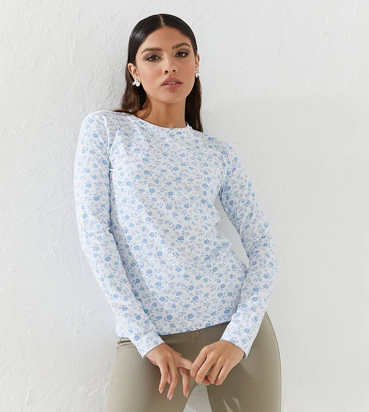 Round Neck Floral Long Sleeve T-Shirts