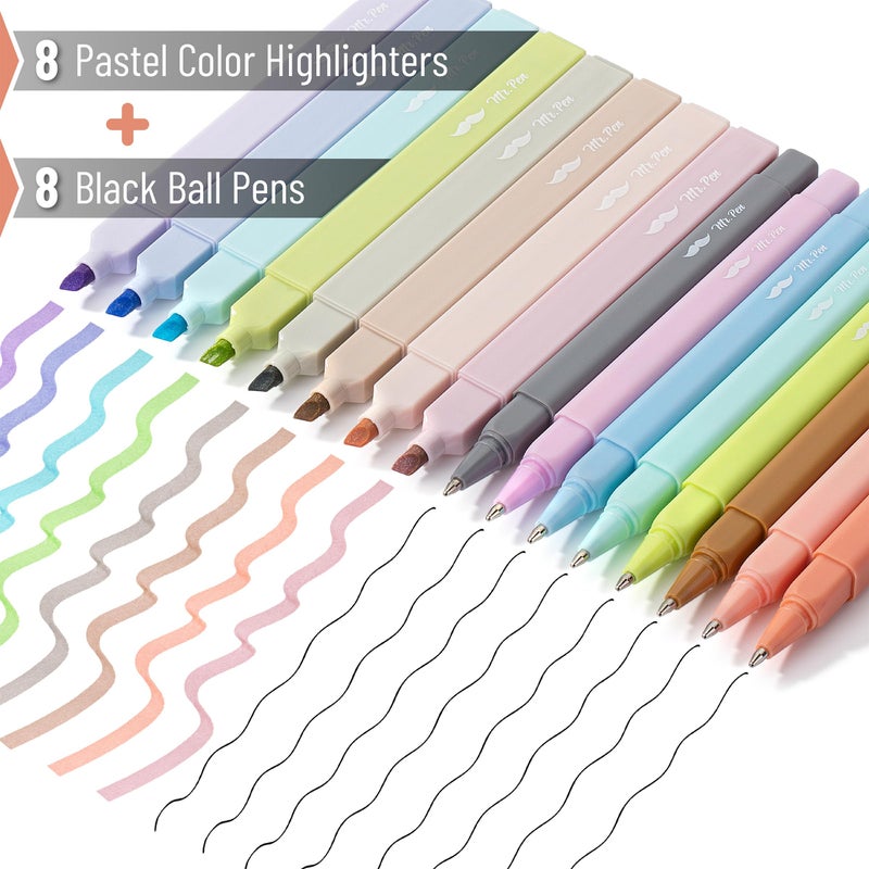 Mr. Pen- Aesthetic Highlighters and Pens, 16 Pack, Black Ink, Pastel Color Highlighters, No Bleed Bible Pens - Image 2
