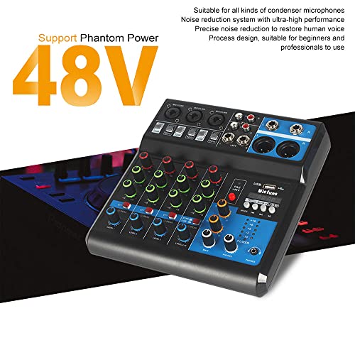 micfuns Mini audio DJ mixer Sound Board Console System,5 Channel 48V Phantom Power with Bluetooth USB MP3 Stereo live DJ Studio Streaming for professional recording party KTV stage - Image 5