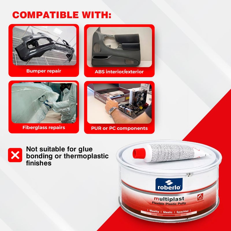 Roberlo Multiplast Lightweight Body Filler + Hardener | Professional Auto Body Repair Kit for Plastic & Metal | Fast Drying, Easy Sanding, Smooth Finish - Image 5