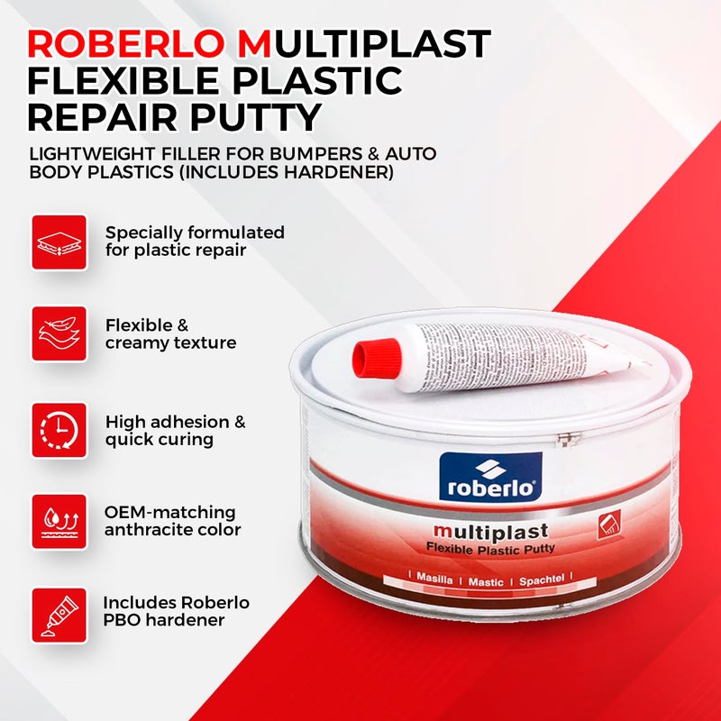 Roberlo Multiplast Lightweight Body Filler + Hardener | Professional Auto Body Repair Kit for Plastic & Metal | Fast Drying, Easy Sanding, Smooth Finish - Image 2