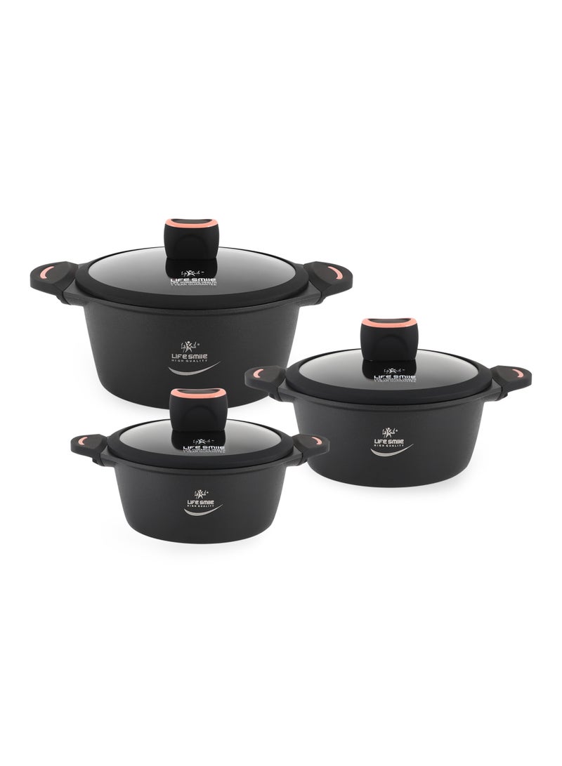 Life Smile 6Pcs Non-Stick Cookware Sets-Titanium Coating Cookwares, Cooking Set Non-Stick Includes 16/20/24cm Casserole with Lid,Oven Safe Aluminium Pots Set - Image 1