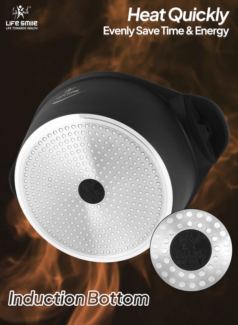 Life Smile 6Pcs Non-Stick Cookware Sets-Titanium Coating Cookwares, Cooking Set Non-Stick Includes 16/20/24cm Casserole with Lid,Oven Safe Aluminium Pots Set - Image 2